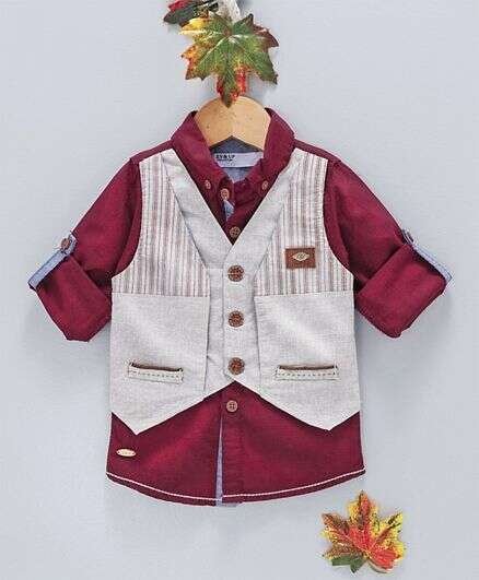 ZY & UP Full Sleeves Shirt With Striped Waistcoat & Bow